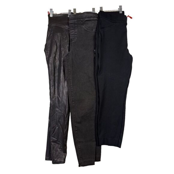 3‎ Pack Spanx Black Faux Leather Jeans Perfect Fit Capri Pants High Rise Size M - Picture 1 of 16